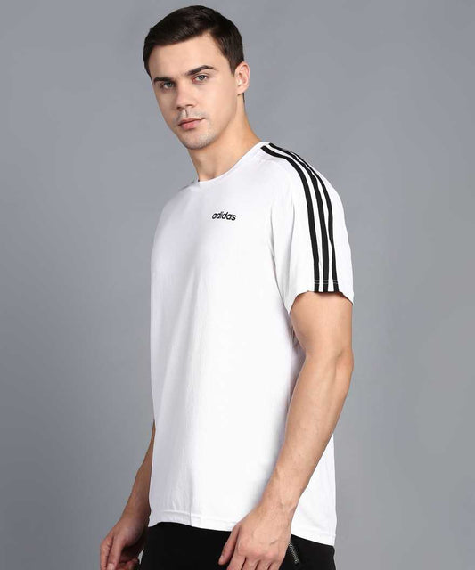 ADIDAS Self Design Men Round Neck White T-Shirt