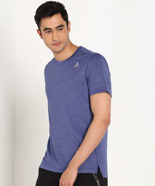 REEBOK Self Design Men Round Neck Blue T-Shirt