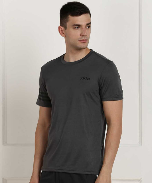 ADIDAS Solid Men Round Neck Grey T-Shirt
