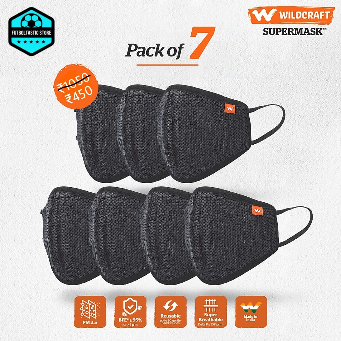SUPERMASK W95 Reusable Outdoor Respirator – Pack Of 7 - Black