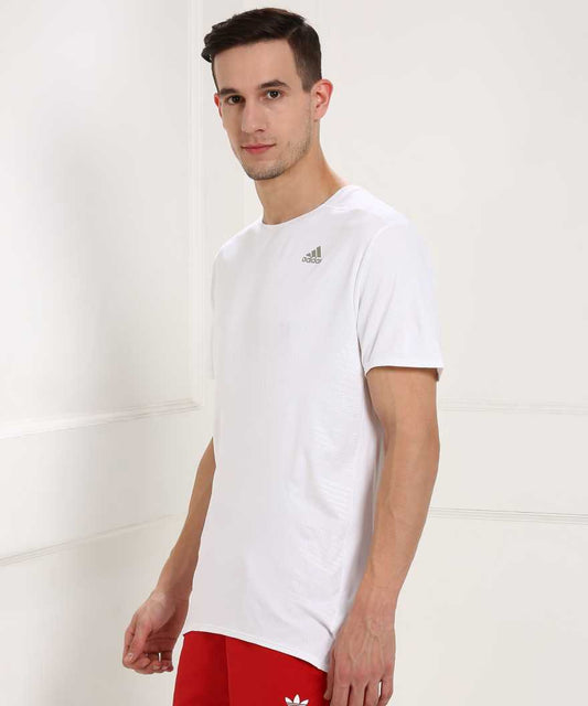 ADIDAS Self Design Men Round Neck White T-Shirt