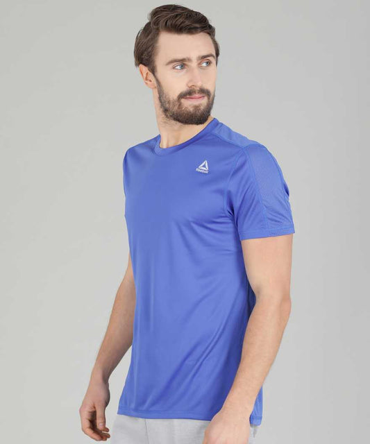 REEBOK Color Block Men Round or Crew Blue T-Shirt