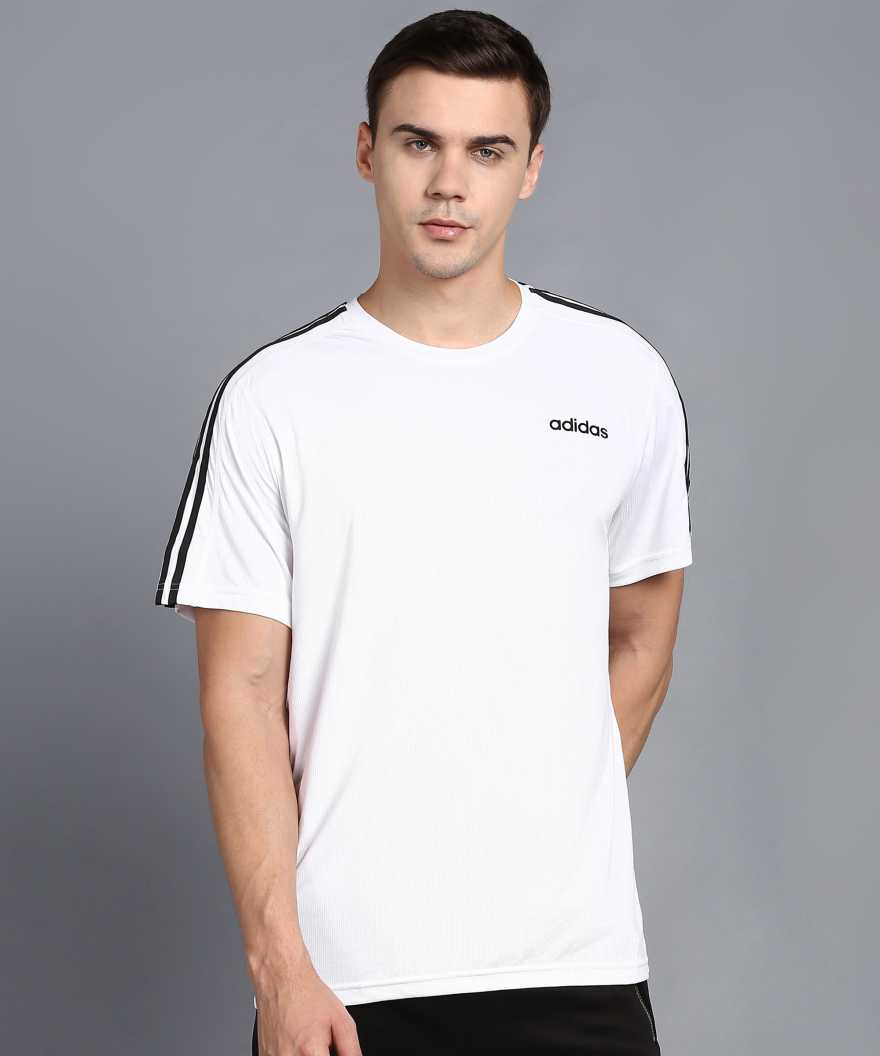 ADIDAS Self Design Men Round Neck White T-Shirt