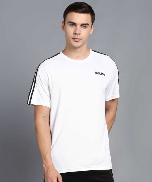 ADIDAS Self Design Men Round Neck White T-Shirt