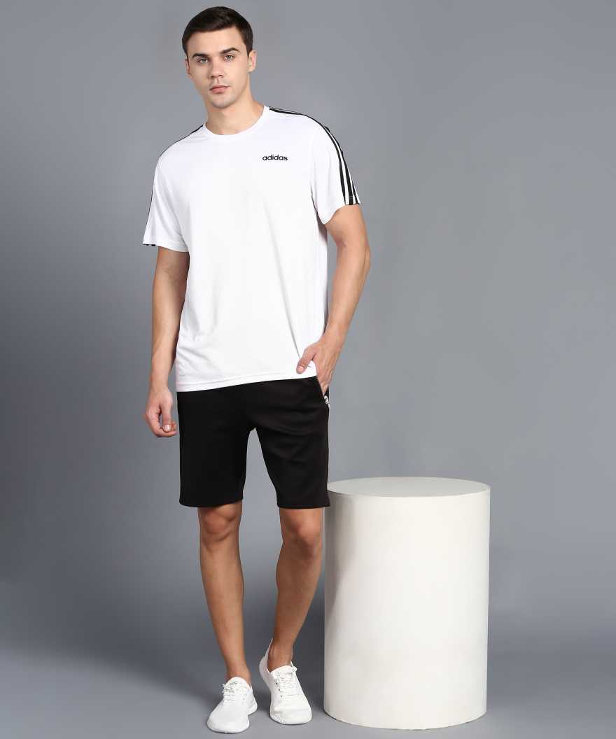 ADIDAS Self Design Men Round Neck White T-Shirt