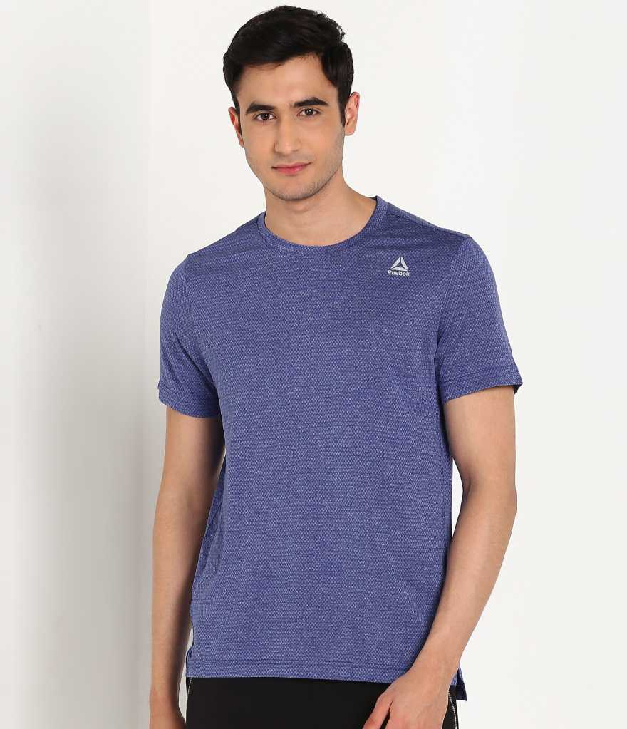 REEBOK Self Design Men Round Neck Blue T-Shirt