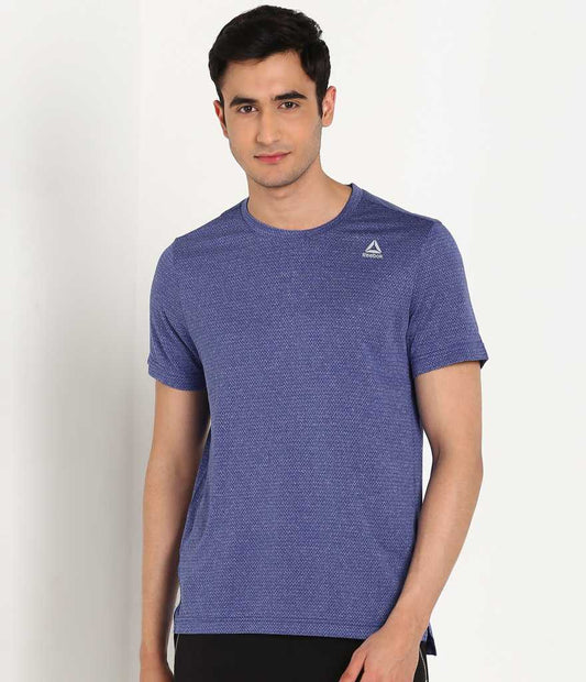 REEBOK Self Design Men Round Neck Blue T-Shirt