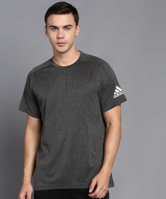 ADIDAS Self Design Men Round Neck Grey T-Shirt
