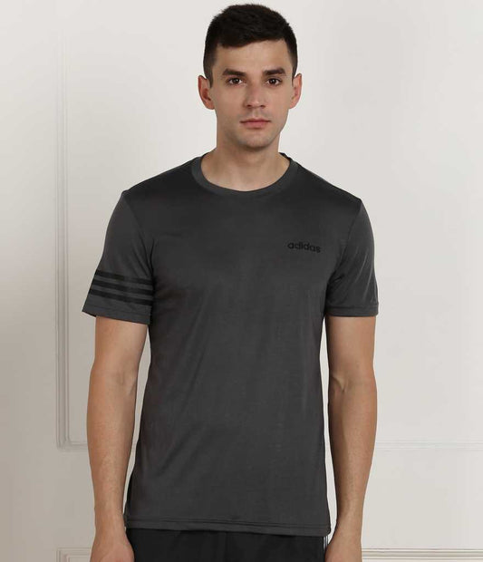 ADIDAS Solid Men Round Neck Grey T-Shirt