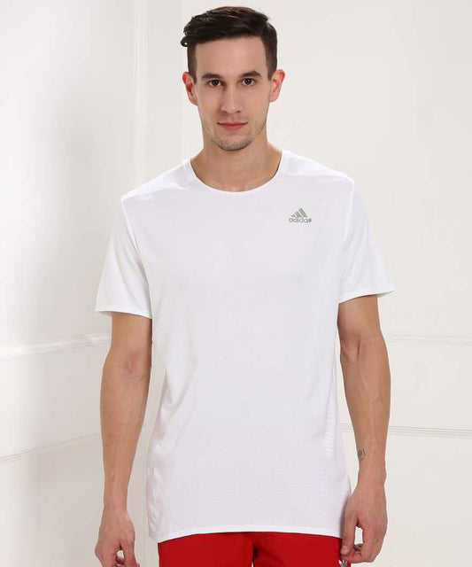 ADIDAS Self Design Men Round Neck White T-Shirt