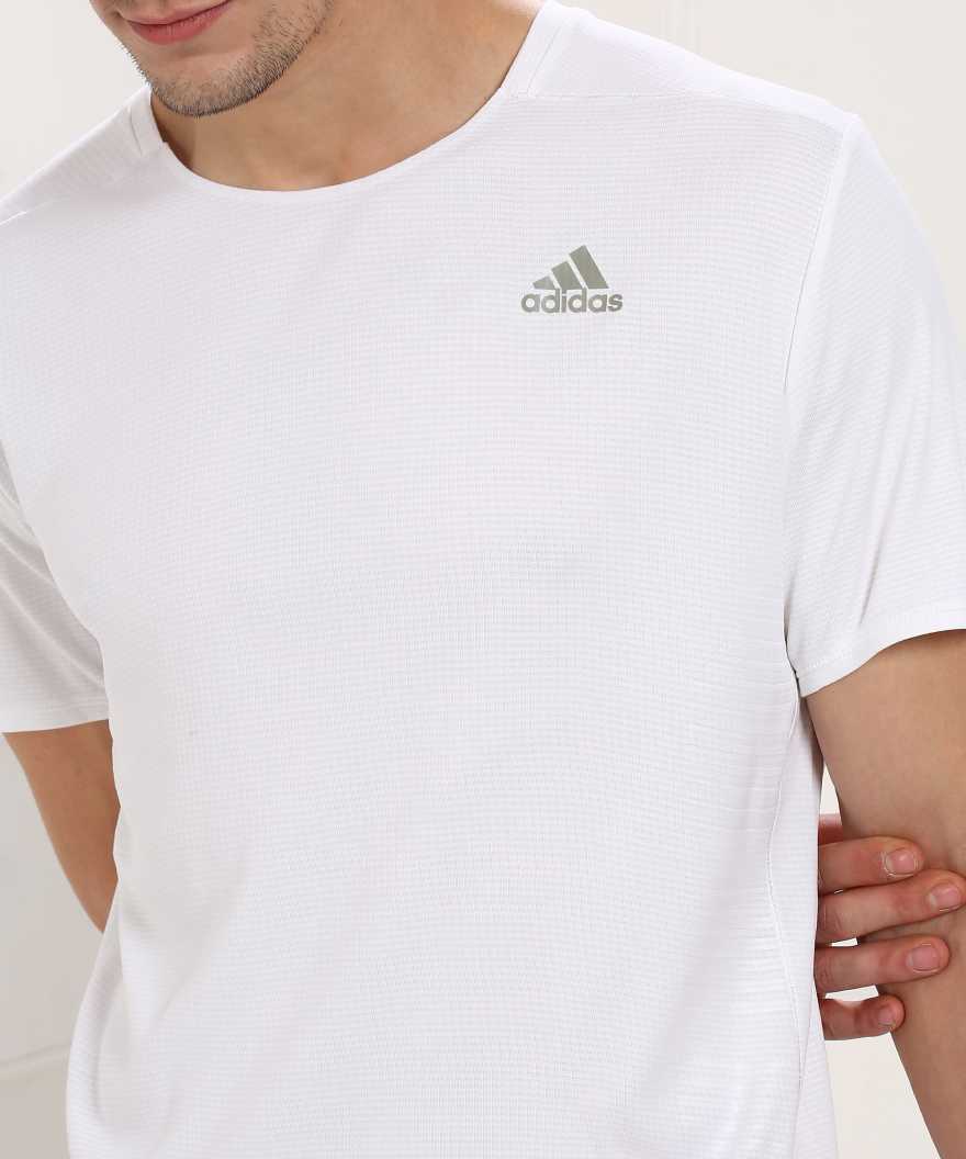 ADIDAS Self Design Men Round Neck White T-Shirt