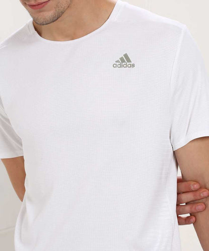 ADIDAS Self Design Men Round Neck White T-Shirt