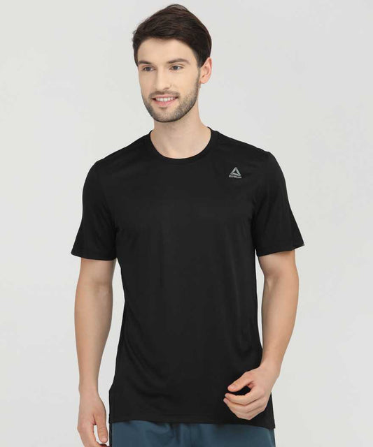 REEBOK Solid Men Round Neck Black T-Shirt