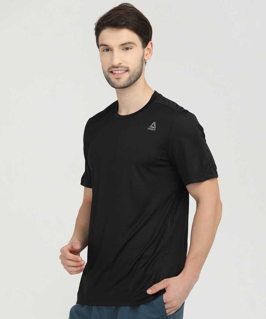 REEBOK Solid Men Round Neck Black T-Shirt