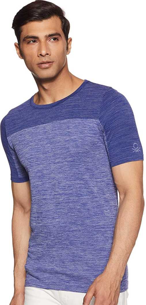 United Colors of Benetton Solid Men Round Neck Blue T-Shirt